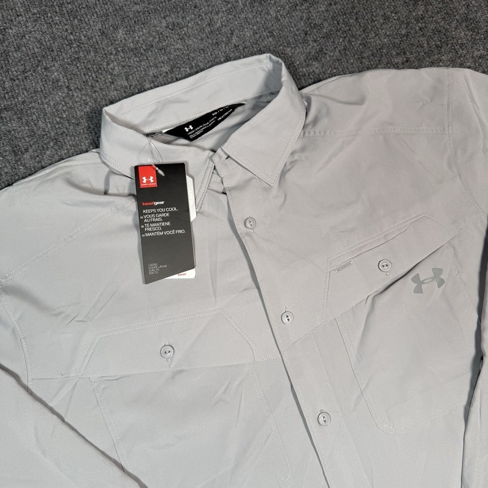 NWT Under Armour Shirt Men's M Loose Gray  Heat Gear Vented Long Sleeve Fishing